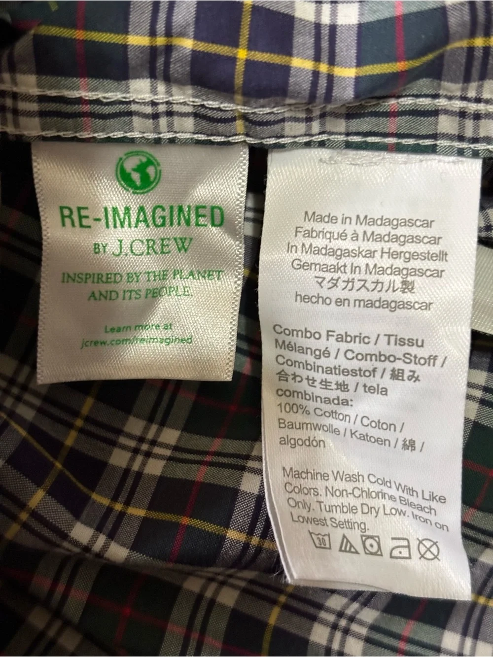 J. Crew Navy Plaid Button-Up Size Large 100%. Cotton